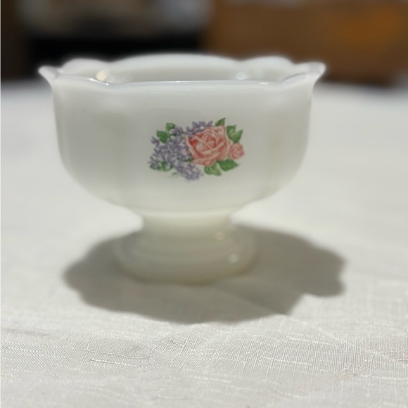 Vintage Floral White Milk Glass Pedestal Bowl - Picture 1 of 9